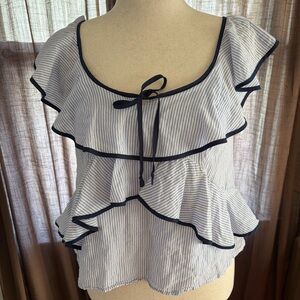 J. Crew Striped Cotton Ruffle Nautical Tank Top